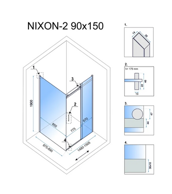 Душова кабіна REA NIXON 90х150 L CHROME