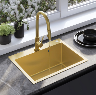 Стальная кухонная мойка REA LIAM BRUSHED GOLD