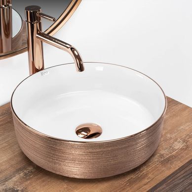 Умывальник (раковина) REA SAMI ROSE BRUSHED GOLD WHITE накладной