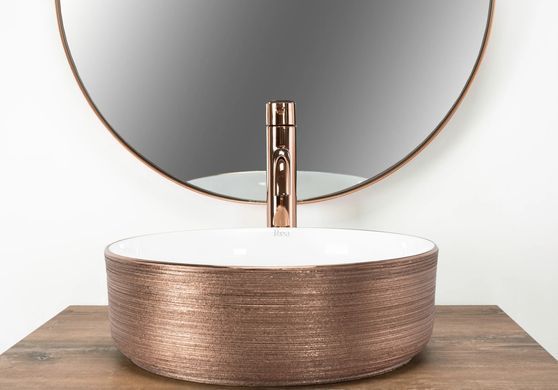 Умывальник (раковина) REA SAMI ROSE BRUSHED GOLD WHITE накладной