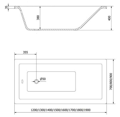 Ванна встраиваемая MEXEN CUBIK 180x90 WHITE акриловая