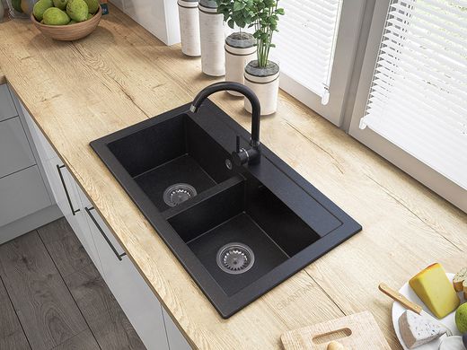 Кухонна мийка GRANITAN DUET BLACK чорна з білим вкрапленням