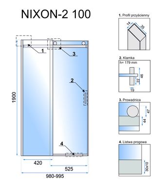 Душові двері REA NIXON-2 100 L