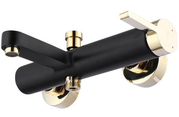 Смеситель для ванны и душа REA POLO BLACK GOLD настенный с изливом