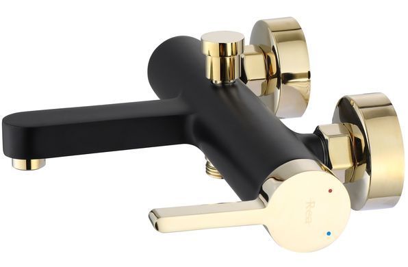 Смеситель для ванны и душа REA POLO BLACK GOLD настенный с изливом