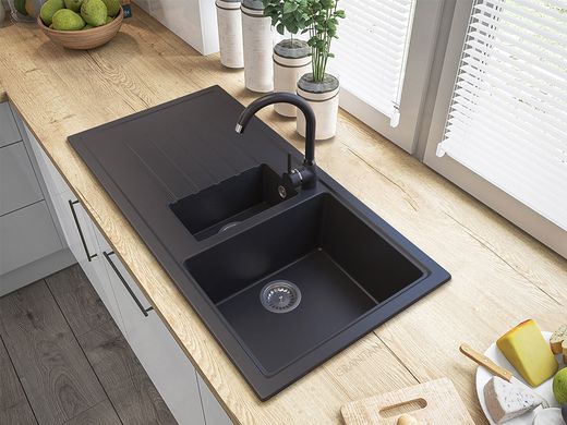 Кухонна мийка GRANITAN SOLARIS BLACK чорна з білим вкрапленням