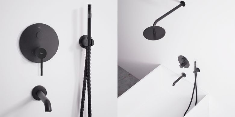 Душевая система REA LUNGO BLACK с изливом + BOX скрытого монтажа