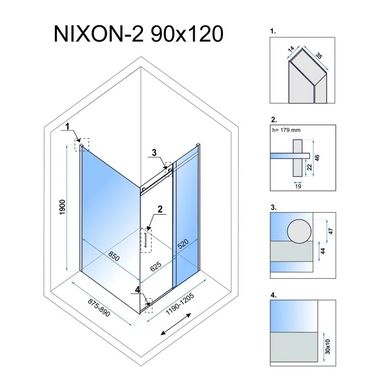 Кутова душова кабіна REA NIXON 90х120 P