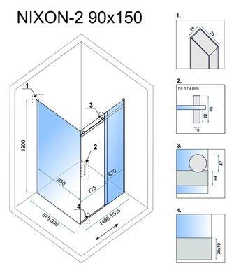 Душевая кабина REA NIXON 90х150 P CHROME