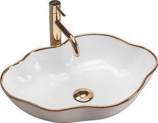 Умывальник (раковина) REA PEARL WHITE GOLD EDGE накладной