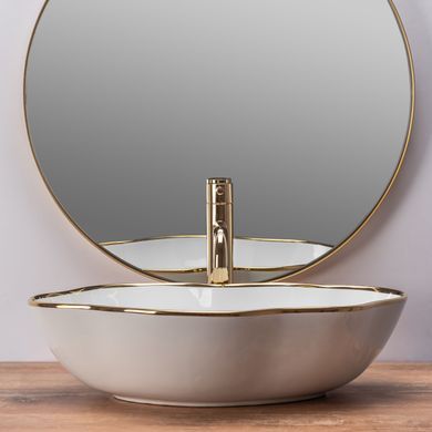Умывальник (раковина) REA PEARL WHITE GOLD EDGE накладной