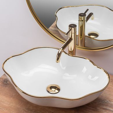 Умывальник (раковина) REA PEARL WHITE GOLD EDGE накладной