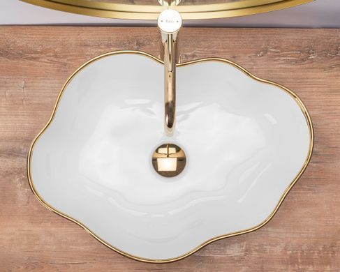 Умывальник (раковина) REA PEARL WHITE GOLD EDGE накладной