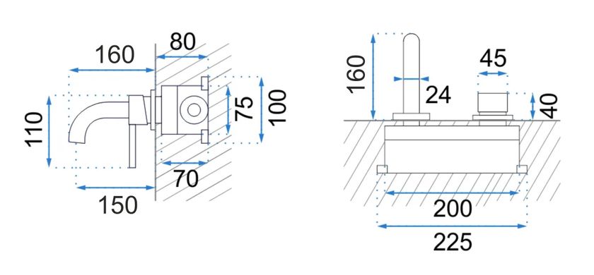 Змішувач для раковини (умивальника) REA LUNGO CHROM + BOX хром прихованого монтажу (настінний)