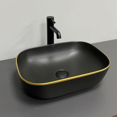 Умивальник (раковина) VBI RAVENNA BLACK MATT GOLD EDGE накладний