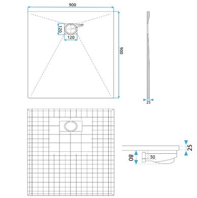 Душевой поддон REA MAGNUM 90X90 GREY серый