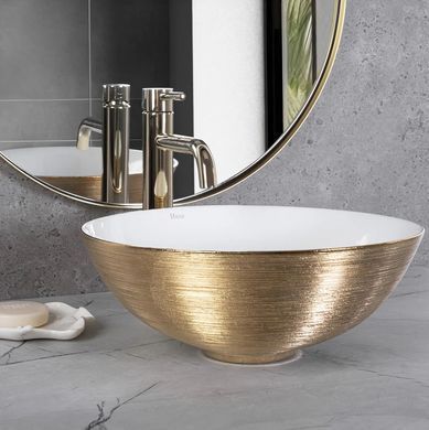 Умивальник (раковина) REA STELLA BRUSHED GOLD WHITE накладний