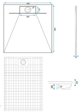 Душевой поддон REA BAZALT 90X90 GREY серый