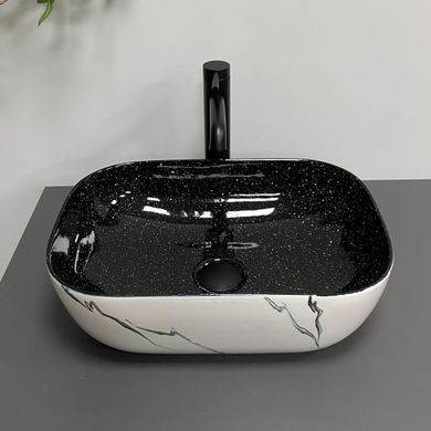 Умивальник (раковина) VBI RAVENNA WHITE BLACK MARMO накладний
