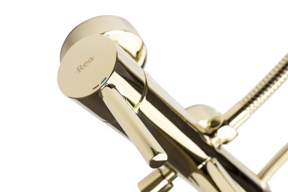 Смеситель для ванны и душа REA LUNGO GOLD золотой настенный с изливом