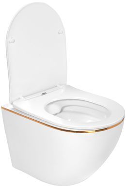 Подвесной унитаз REA CARLO WHITE MINI FLAT GOLD EDGE белый