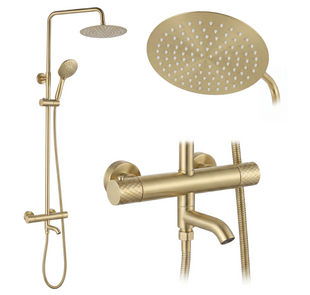 Душевой гарнитур REA LUNGO DIAMOND BRUSHED GOLD с термостатом