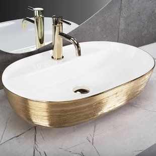 Умивальник (раковина) REA AURA 61 BRUSHED GOLD WHITE накладний