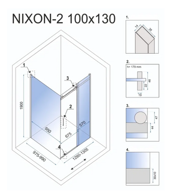 Кутова душова кабіна REA NIXON 100х130 L