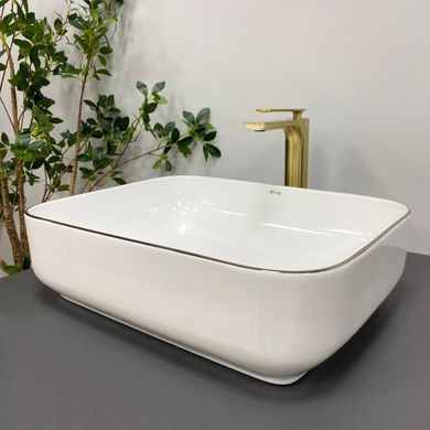 Умывальник (раковина) VBI PALERMO WHITE ROSE GOLD EDGE накладной