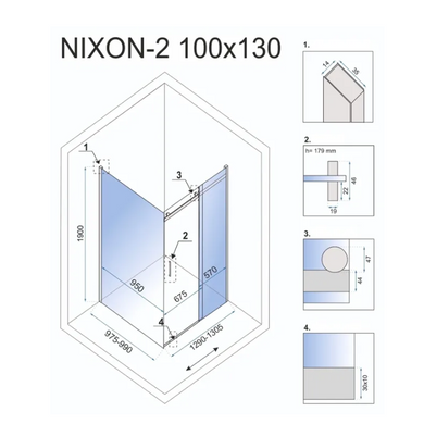Кутова душова кабіна REA NIXON 100х130 P