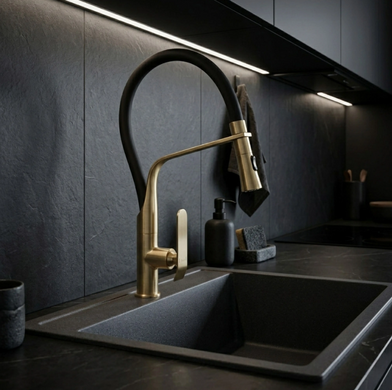Смеситель для кухни REA CASTOR BLACK BRUSHED GOLD