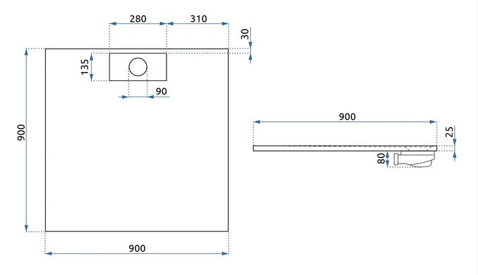 Душовий піддон REA BAZALT 90x90 WHITE