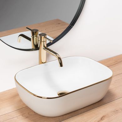 Умывальник (раковина) REA BELINDA WHITE GOLD EDGE накладной