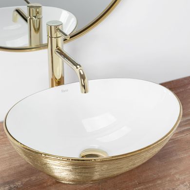 Умывальник (раковина) REA SOFIA BRUSHED GOLD WHITE накладной *