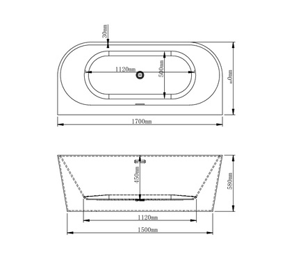 Ванна VBI CAVALLINO 170 x 80 пристенная