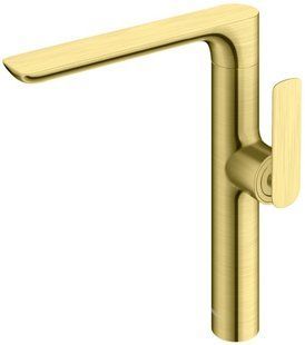 Змішувач для раковини (умивальника) KOHLMAN EXPERIENCE BRUSHED GOLD високий