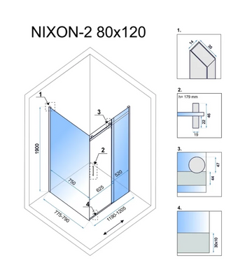 Кутова душова кабіна REA NIXON 80х120 L