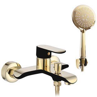 Смеситель для ванны и душа REA BLOOM BLACK GOLD настенный с изливом