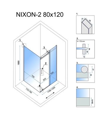 Кутова душова кабіна REA NIXON 80х120 P