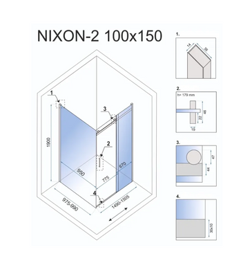 Душевая кабина REA NIXON 100х150 L CHROME