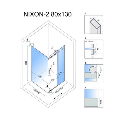 Кутова душова кабіна REA NIXON 80х130 P