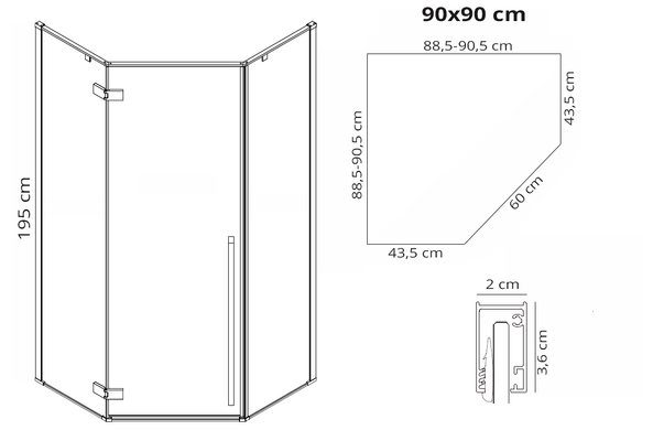 Душова кабіна REA DIAMOND 90х90 GOLD