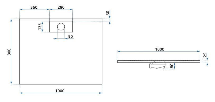 Душевой поддон REA BAZALT 80x100 LONG BLACK