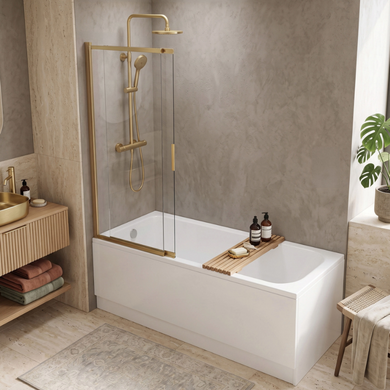 Шторка для ванны REA DARIO 80 BRUSHED GOLD подвижная